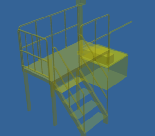 階段と踊り場です。客先ラインのコンベアをまたぐ形で設置しました。