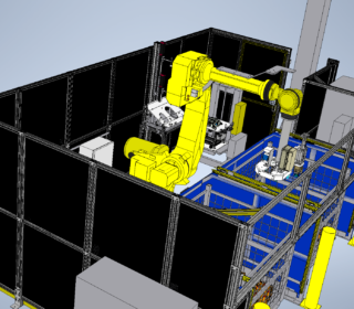 キーエンス社製2Dカメラ+レーザー測位計をハンドに装備した簡易3D補正ピッキングシステム。