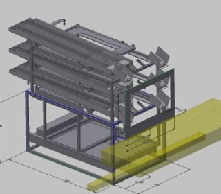 棚の設計風景です。全体が大きく上下し、格段が前後可能になっています。