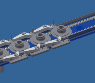 ワーク同士の衝突防止機構付き供給シュートです。