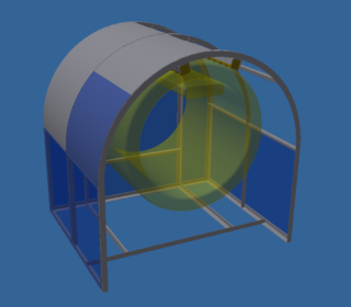 直径1m程の鉄コイル材をフォークリフト搬送するための雨よけカバーです。