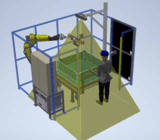 メックマインドカメラを使用したばら積みピッキングシステム。
